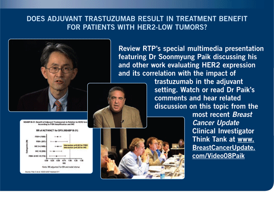 DOES ADJUVANT TRASTUZUMAB RESULT IN TREATMENT BENEFIT FOR PATIENTS WITH HER2-LOW TUMORS?